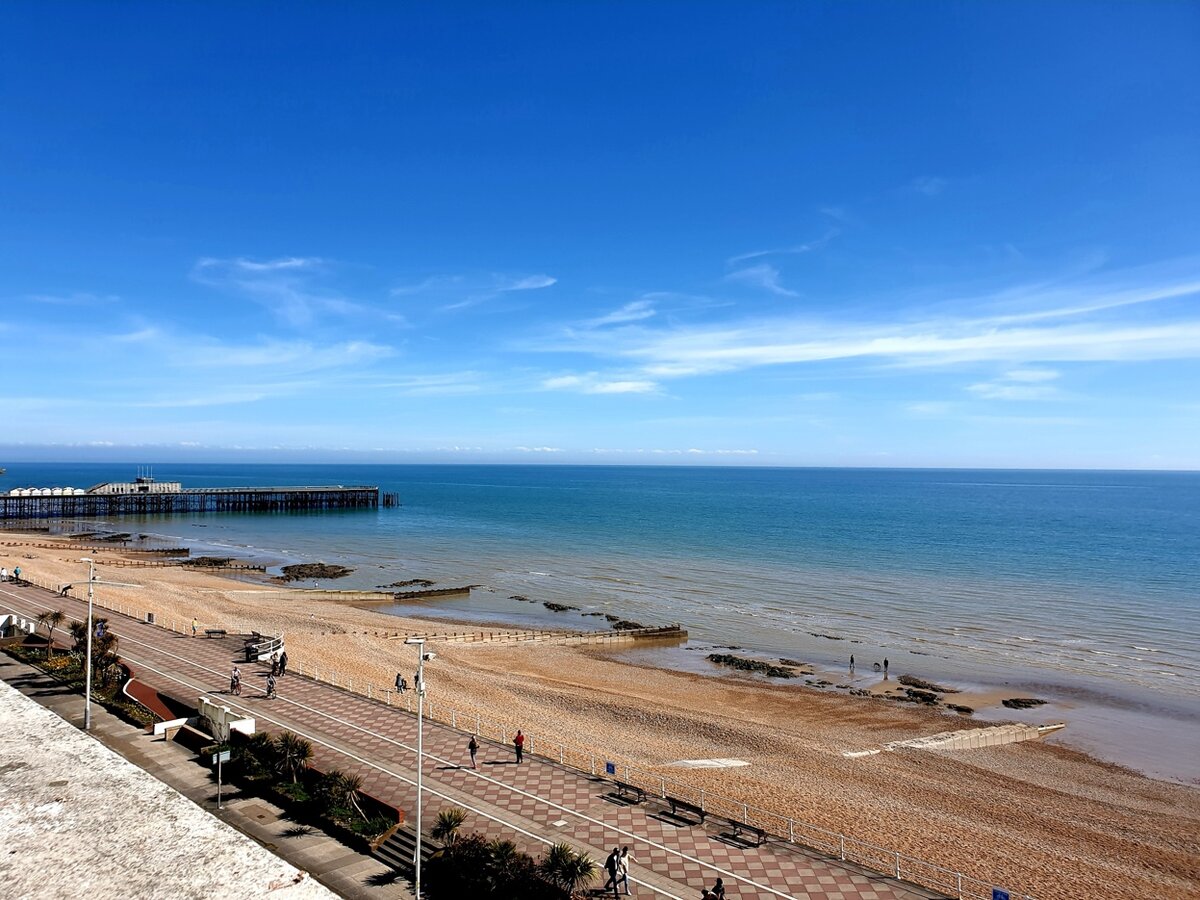 View of Hastings pier and beach from Zanzibar House rooftop