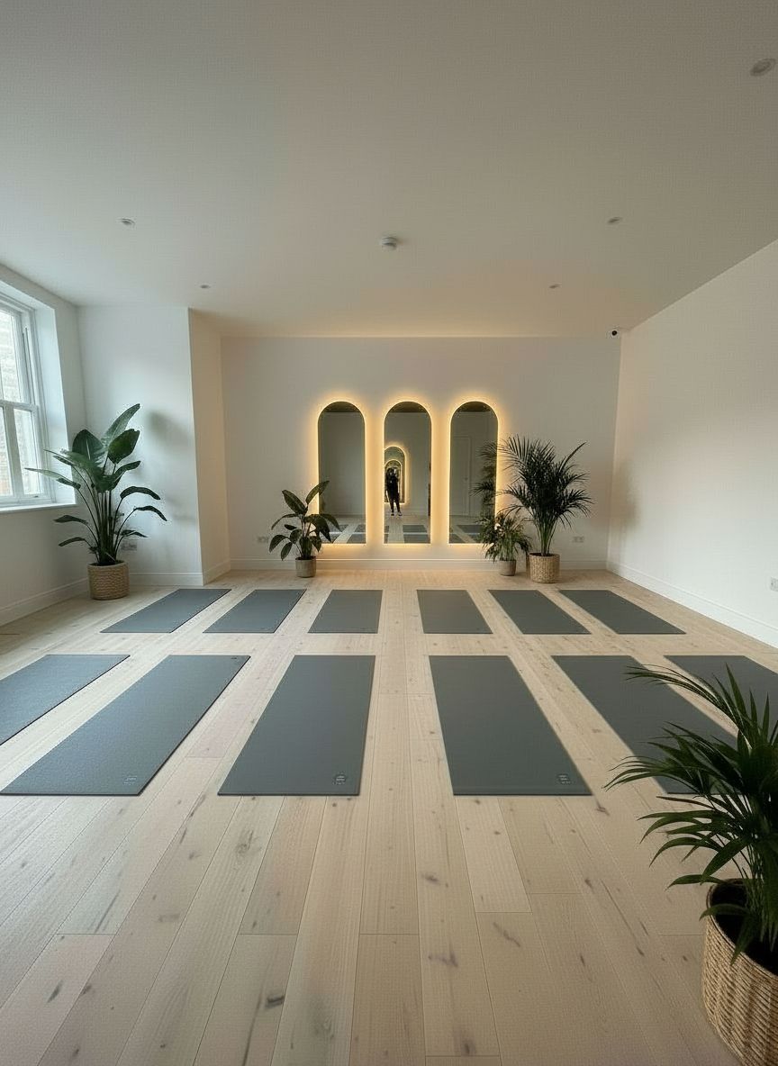 Zanzibar House basement yoga studio with mats and plants